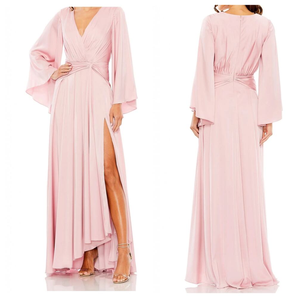 Mac Duggal Blush Pink V-Neck Maxi Gown with High Slit